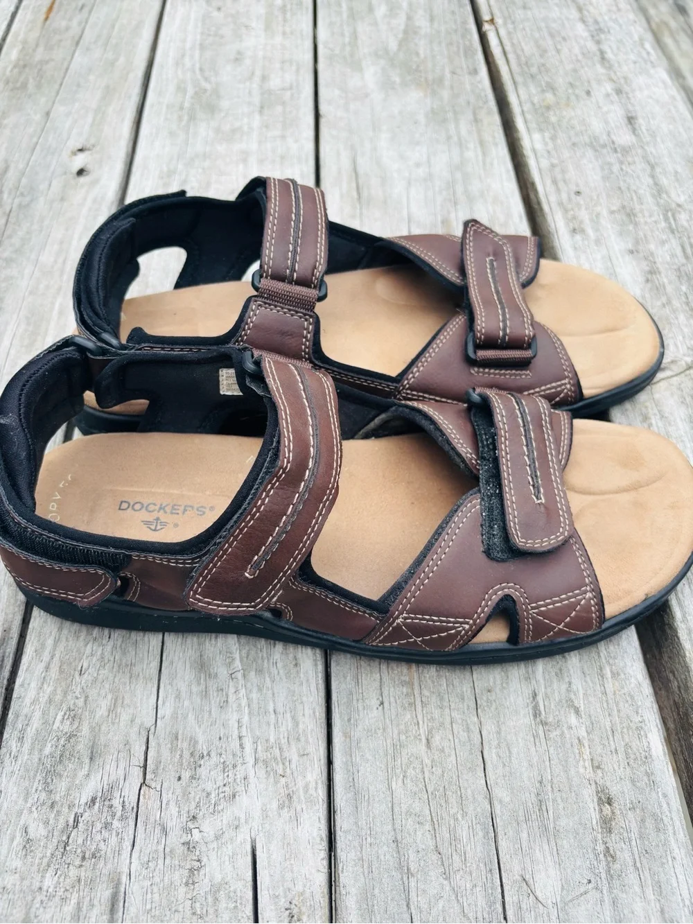 Dockers Men’s Brown Leather Multi-Strap Comfort Sandals size 13